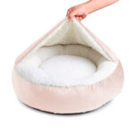 RoundHoodieDogBed_Plaid_BlackWhite